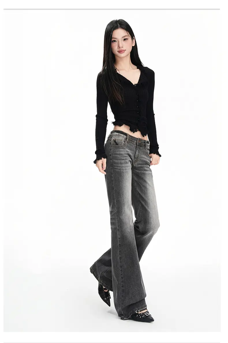 Dark Blue Flared Jeans 2025 Low Waist Stretchy — feature 15