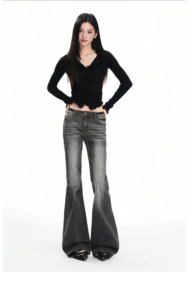 Dark Blue Flared Jeans 2025 Low Waist Stretchy — feature 16