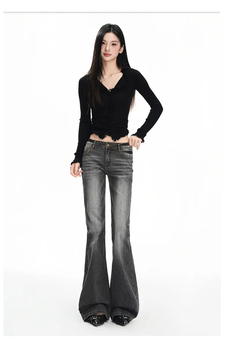 Dark Blue Flared Jeans 2025 Low Waist Stretchy — feature 17