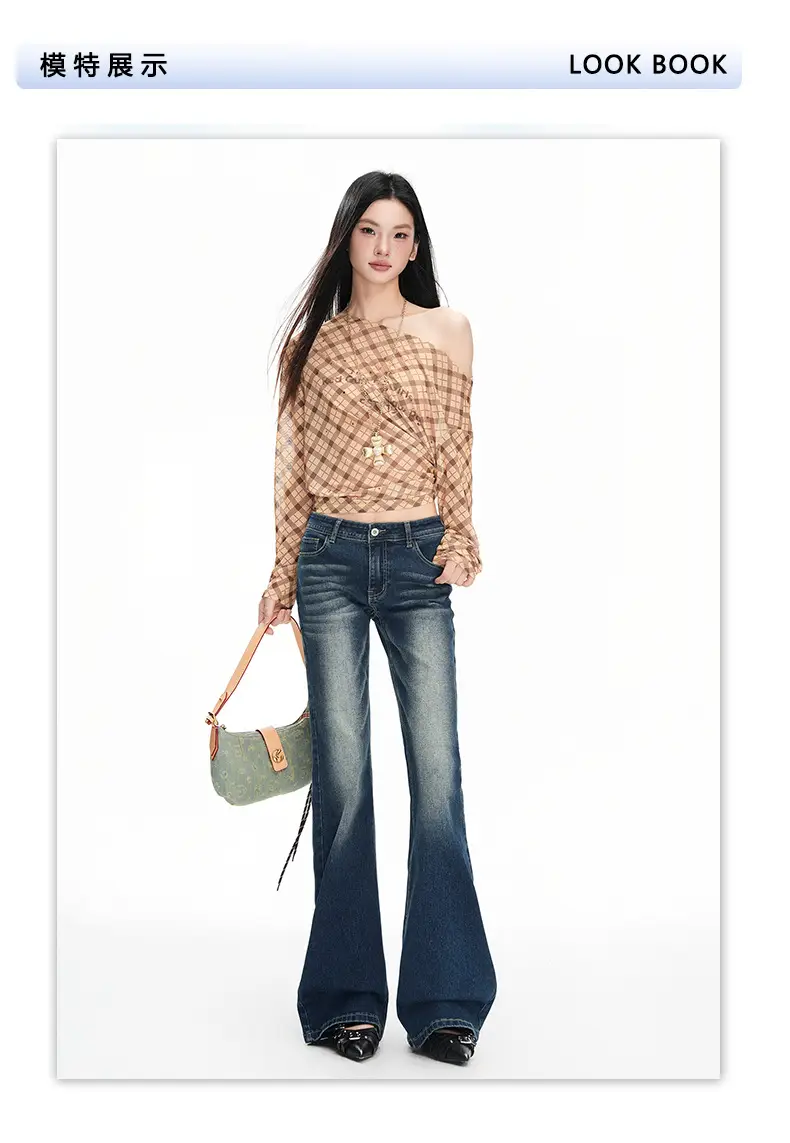 Dark Blue Flared Jeans 2025 Low Waist Stretchy — feature 8
