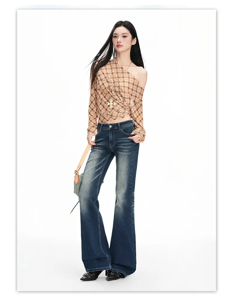 Dark Blue Flared Jeans 2025 Low Waist Stretchy — feature 9