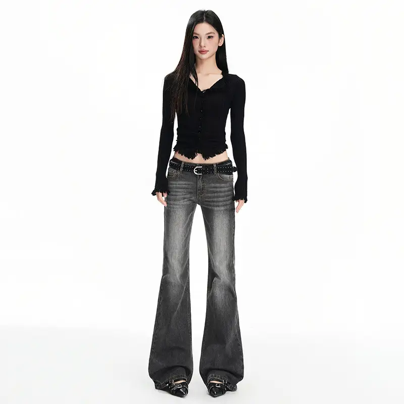 Dark Blue Flared Jeans 2025 Low Waist Stretchy