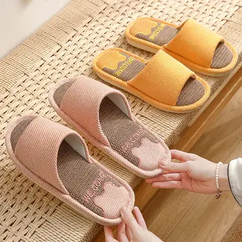Open-Toe Home Slippers for Women, Breathable and Sweat-Absorbent for All Seasons, Indoor Non-Slip Silent Korean Style Cotton Slippers for Girls, Summer — feature 1