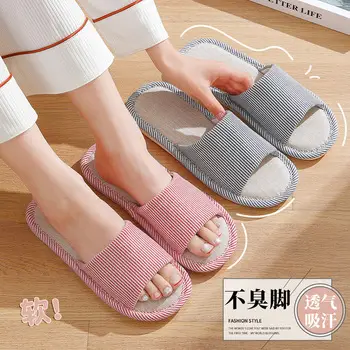 Open-Toe Home Slippers for Women, Breathable and Sweat-Absorbent for All Seasons, Indoor Non-Slip Silent Korean Style Cotton Slippers for Girls, Summer — feature 2