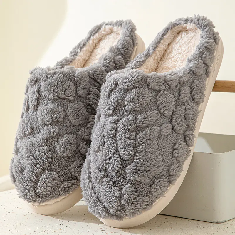Autumn and Winter Plush Cotton Slippers for Women, Indoor Home Soft-Soled Non-Slip Fleece-Lined Warm Couple Simple Outdoor Cotton Slippers for Men - Image 3