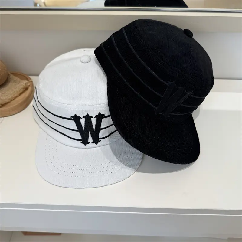W Embroidered Duckbill Caps Unisex Corduroy - Image 4