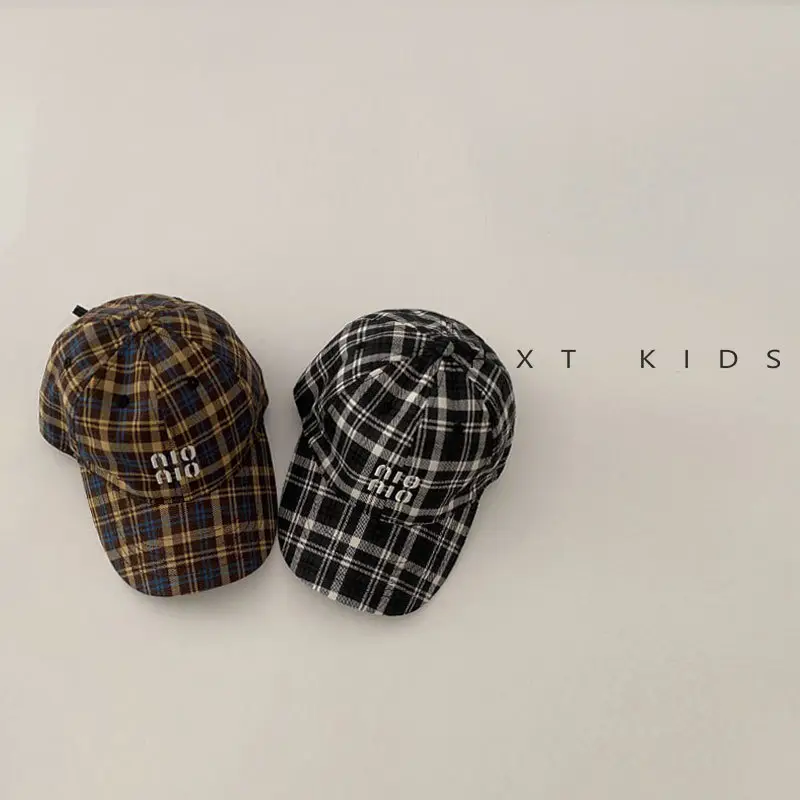 Children's Plaid Baseball Cap with Embroidery for Spring Autumn - Image 3