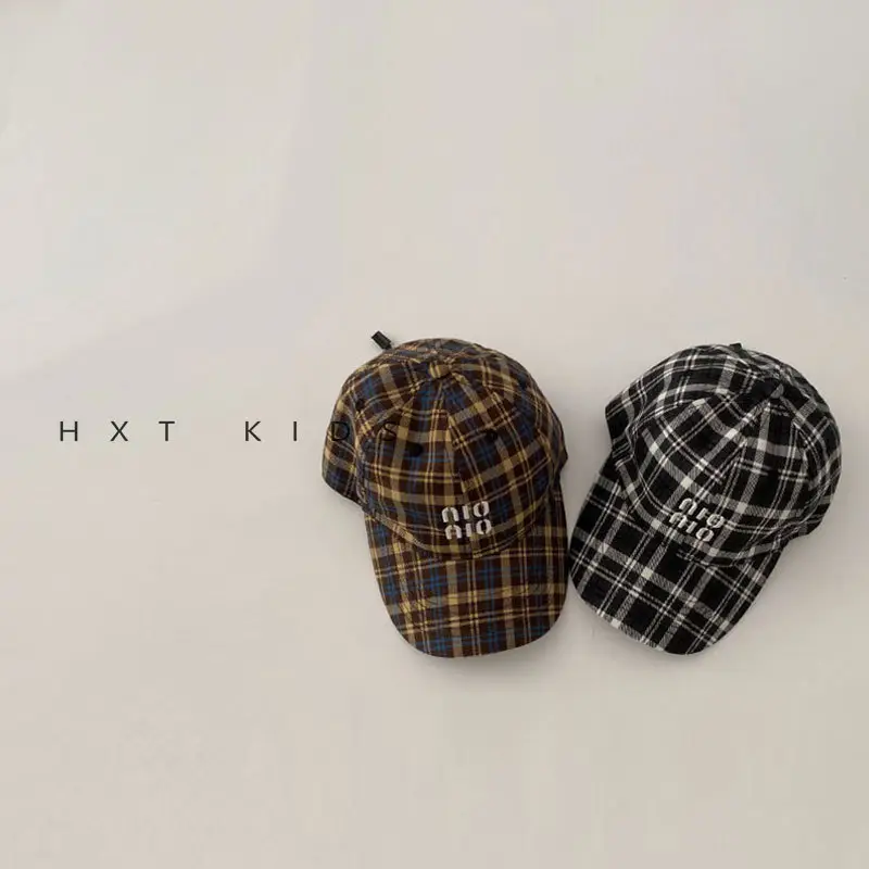 Children's Plaid Baseball Cap with Embroidery for Spring Autumn - Image 4