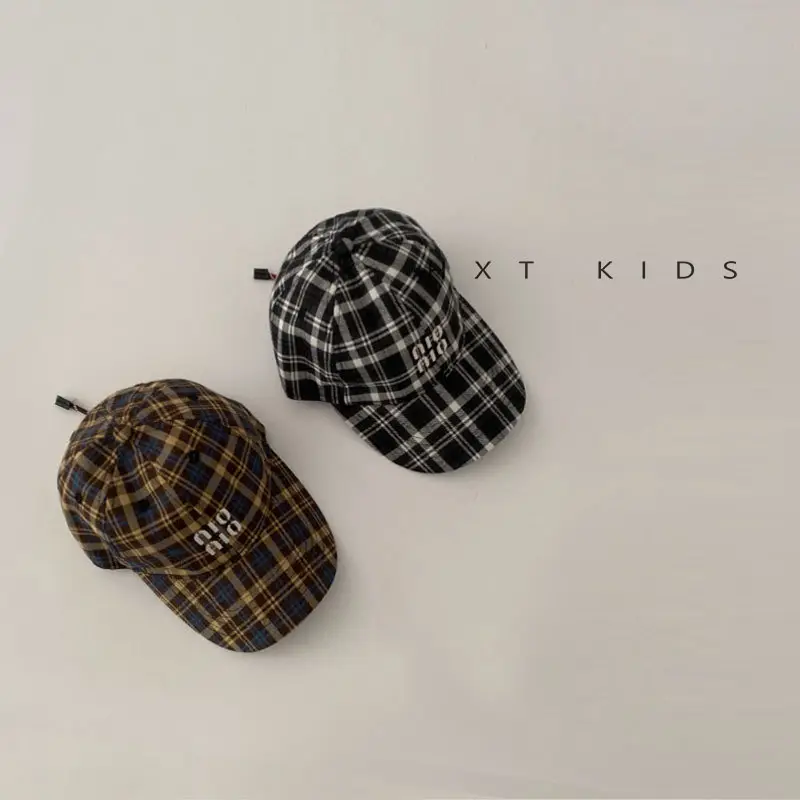 Children's Plaid Baseball Cap with Embroidery for Spring Autumn - Image 5