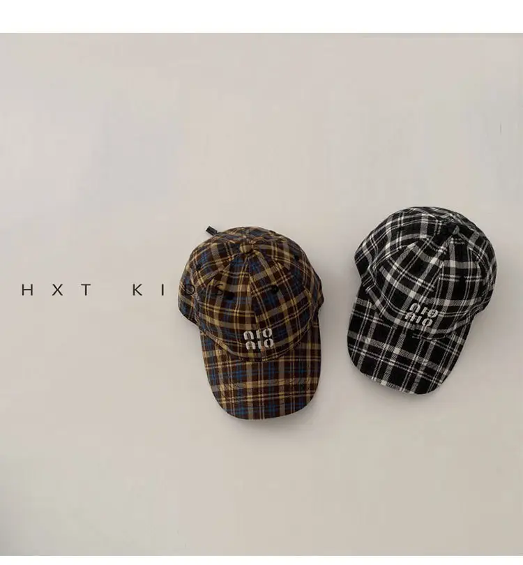 Children's Plaid Baseball Cap with Embroidery for Spring Autumn — feature 3