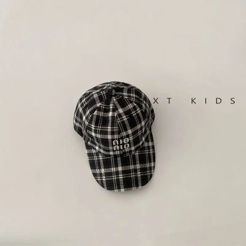 Children's Plaid Baseball Cap with Embroidery for Spring Autumn - Image 2