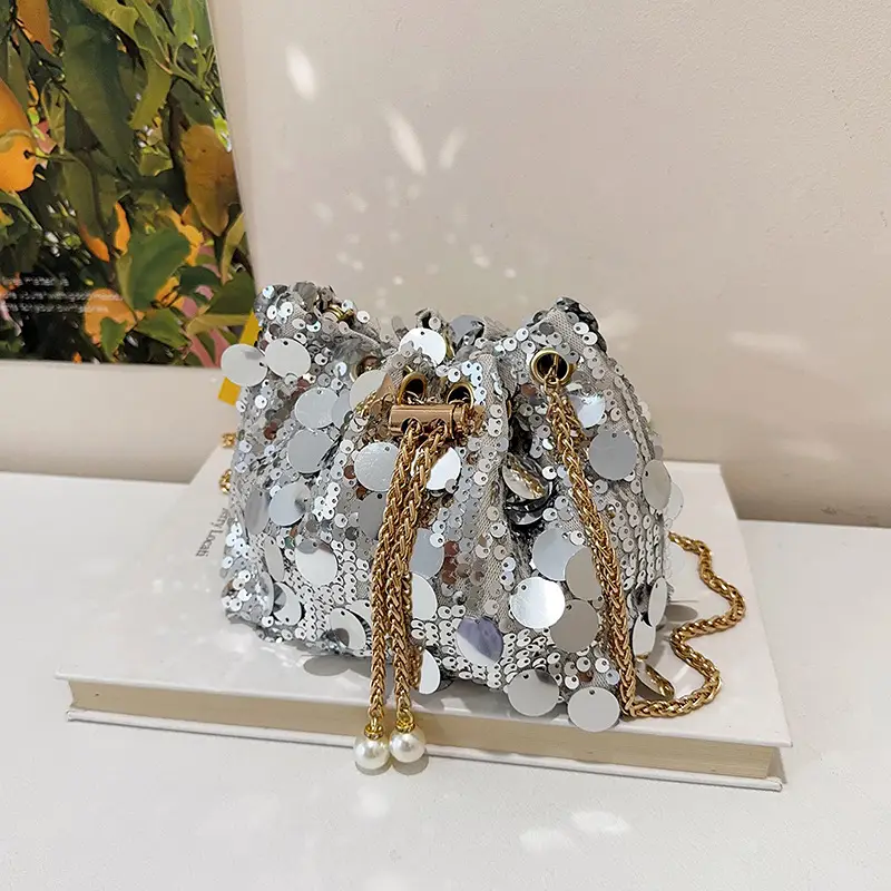 Black Sequin One Shoulder Crossbody Bag - Image 6