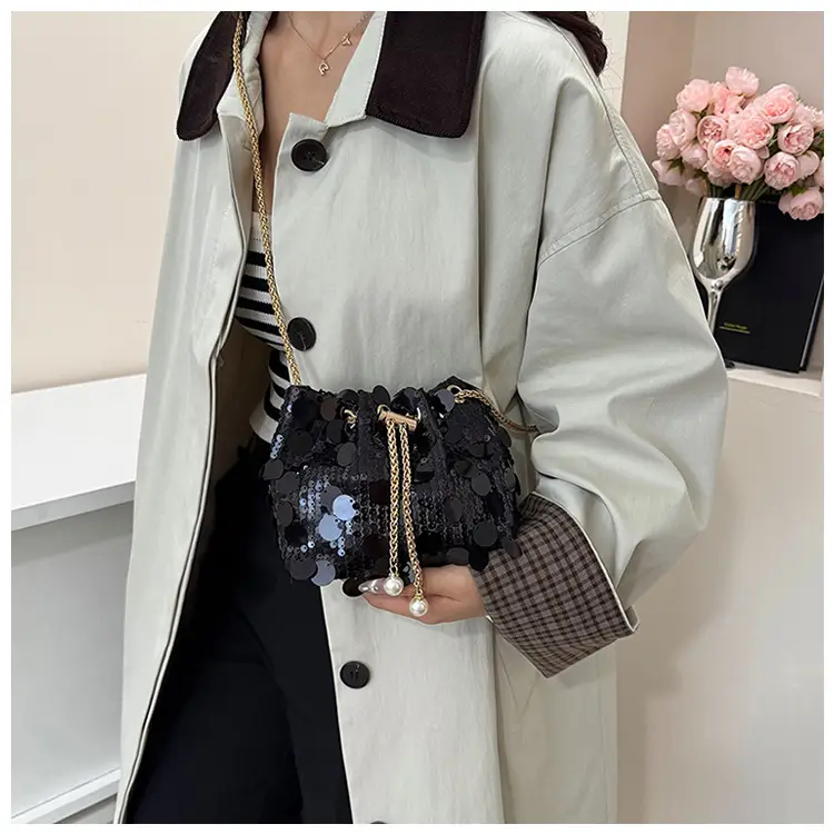 Black Sequin One Shoulder Crossbody Bag — feature 14
