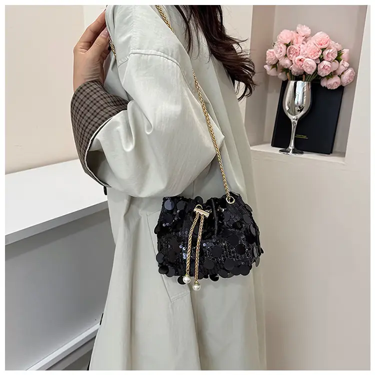 Black Sequin One Shoulder Crossbody Bag — feature 16