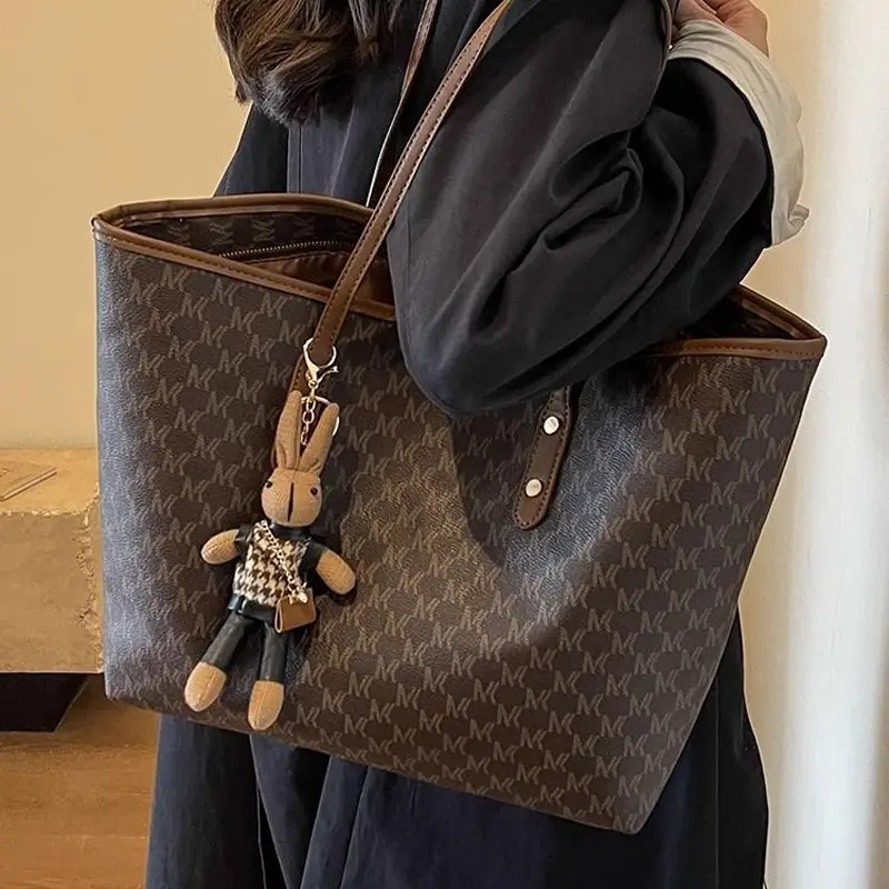Large Capacity Satchel Tote Bag for Women Brown Monogram - Image 5