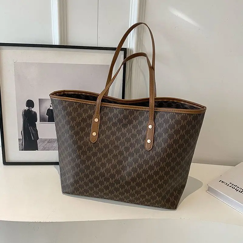 Large Capacity Satchel Tote Bag for Women Brown Monogram - Image 3