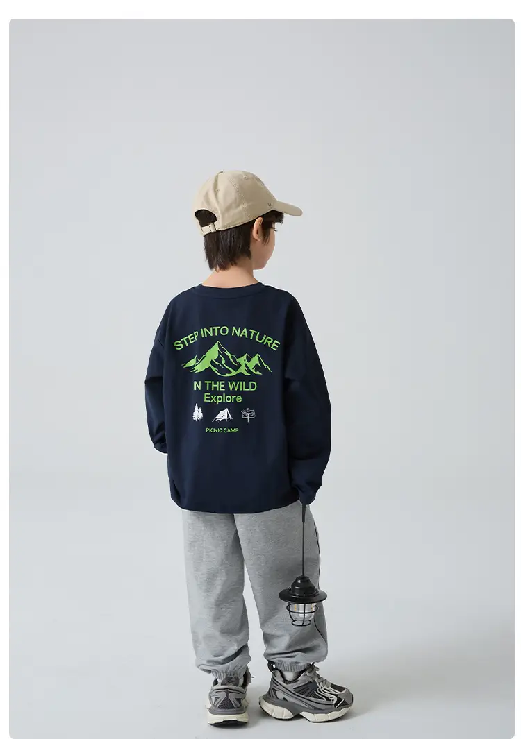 Kids Korean Style Long Sleeve T-Shirt Navy Blue 2026 — feature 10