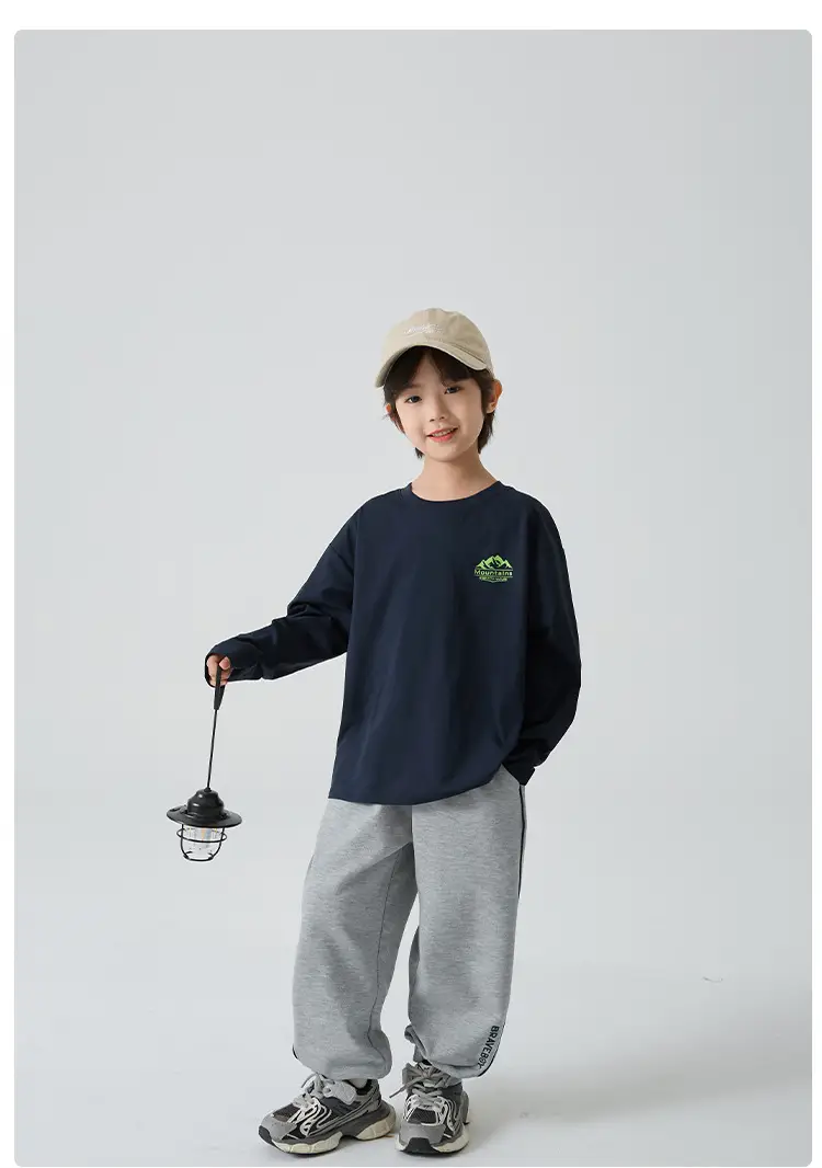 Kids Korean Style Long Sleeve T-Shirt Navy Blue 2026 — feature 9