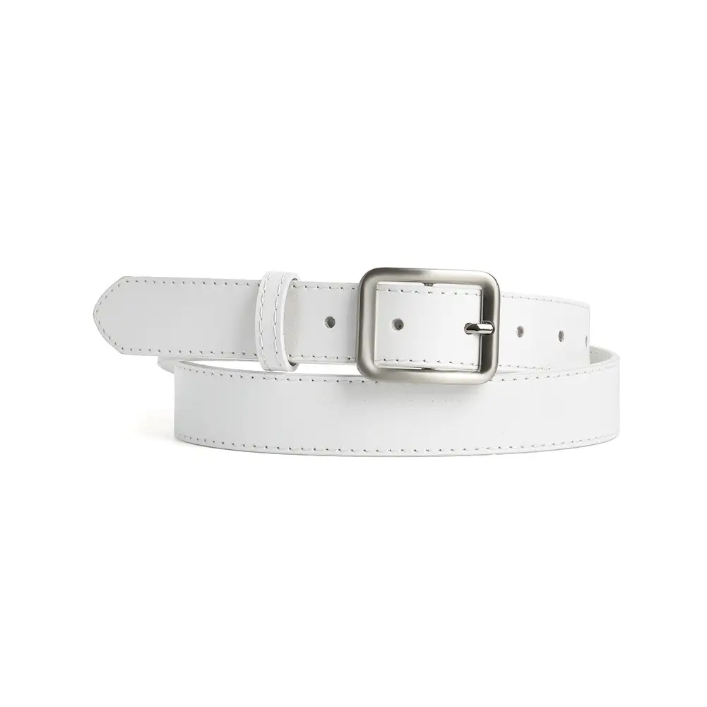 Women's Beige Genuine Leather Belt with Pin Buckle - Image 8