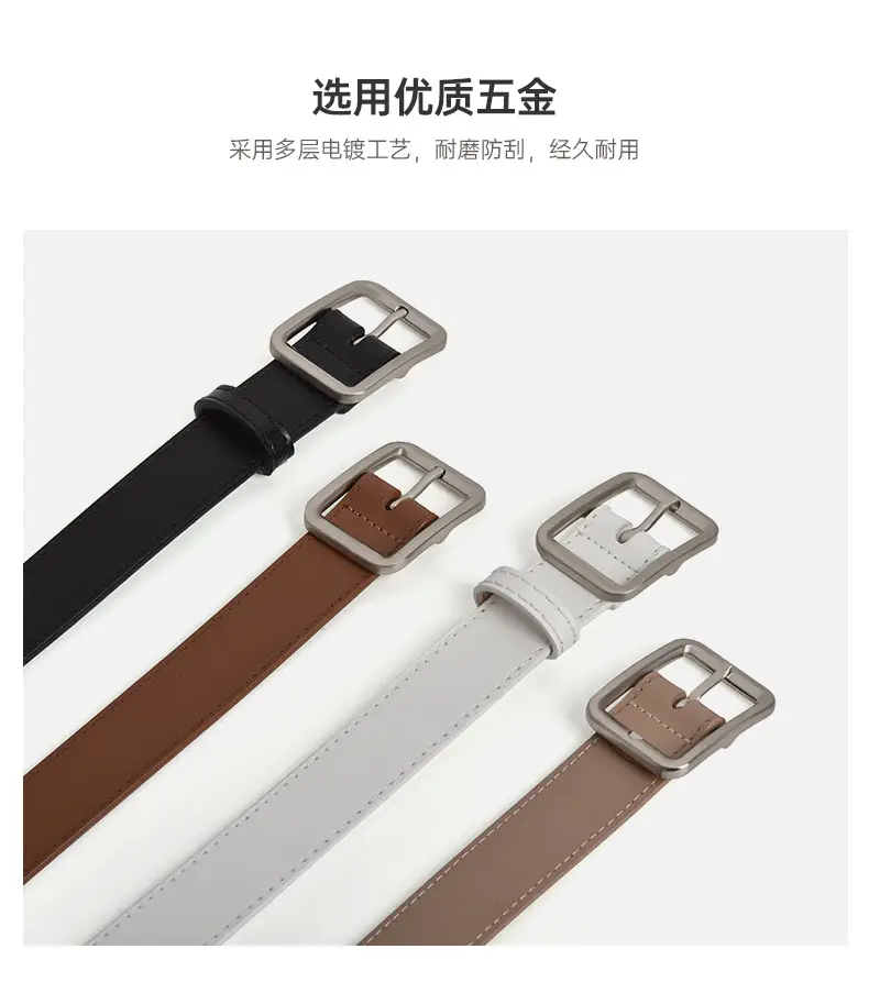 Women's Beige Genuine Leather Belt with Pin Buckle — feature 5
