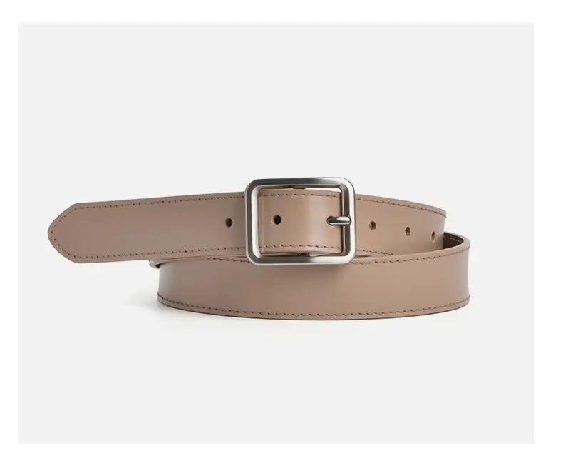 Women's Beige Genuine Leather Belt with Pin Buckle — feature 9