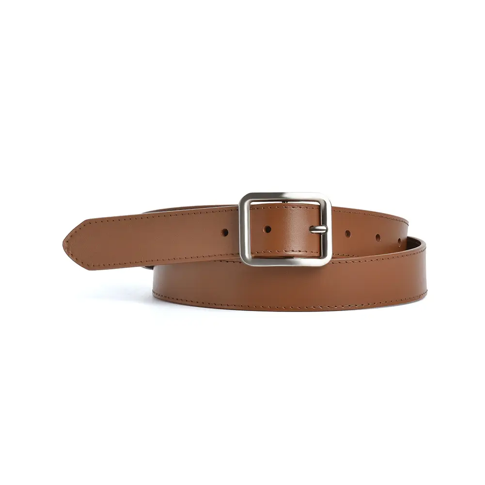 Women's Beige Genuine Leather Belt with Pin Buckle - Image 2