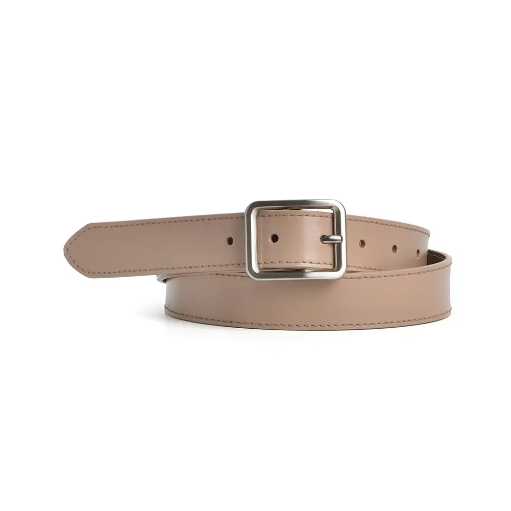Women's Beige Genuine Leather Belt with Pin Buckle - Image 3