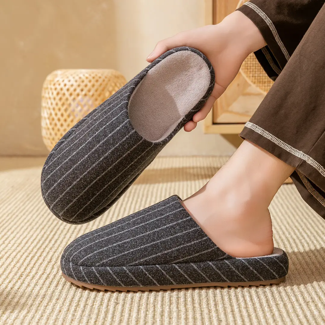 Japanese-Style Striped Cotton Slippers for Home Autumn and Winter Couple Indoor Warm Thick-Soled Winter Slippers for Women Home Wholesale - Image 7