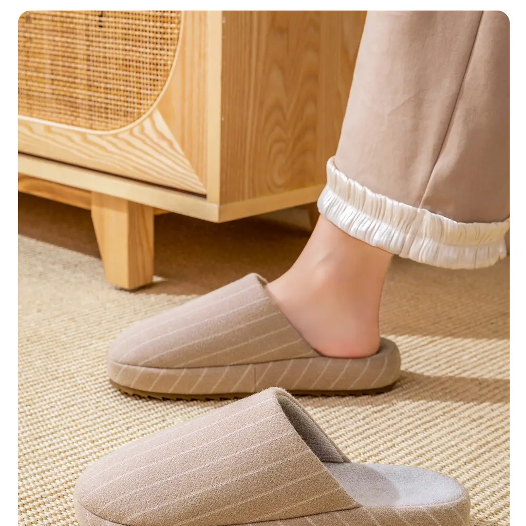 Japanese-Style Striped Cotton Slippers for Home Autumn and Winter Couple Indoor Warm Thick-Soled Winter Slippers for Women Home Wholesale — feature 15