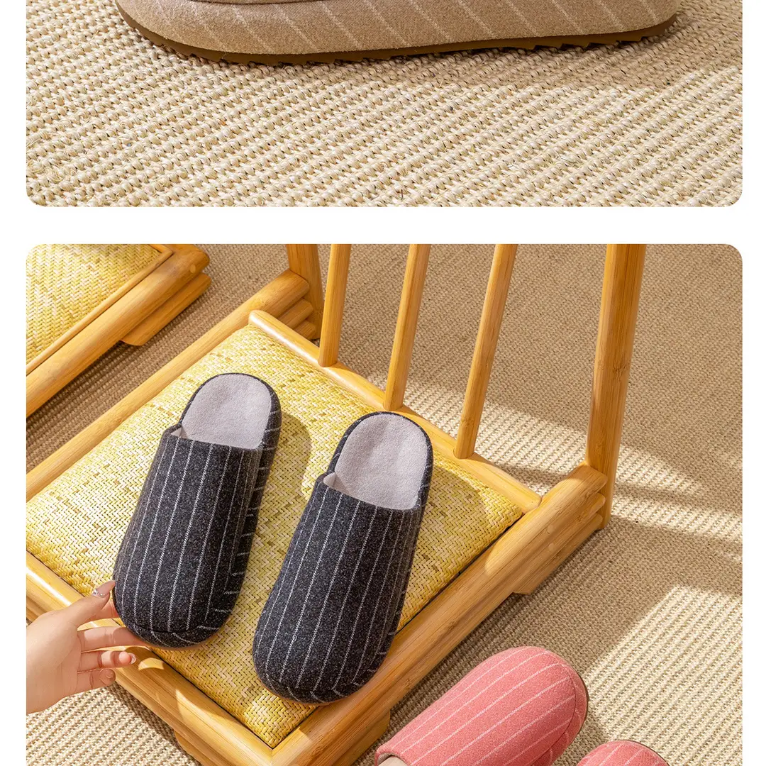 Japanese-Style Striped Cotton Slippers for Home Autumn and Winter Couple Indoor Warm Thick-Soled Winter Slippers for Women Home Wholesale — feature 16