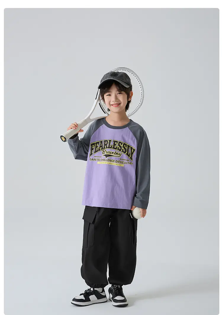 Haima Boys Letter Print Cotton Long Sleeve T-Shirt 2026 — feature 11