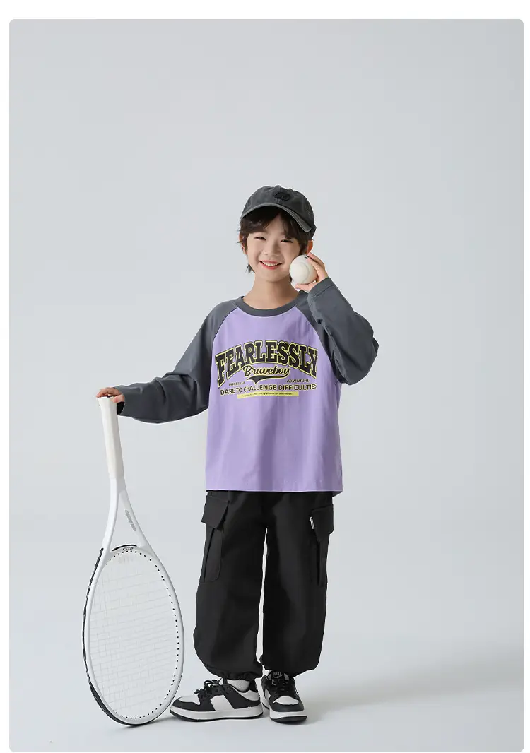 Haima Boys Letter Print Cotton Long Sleeve T-Shirt 2026 — feature 9