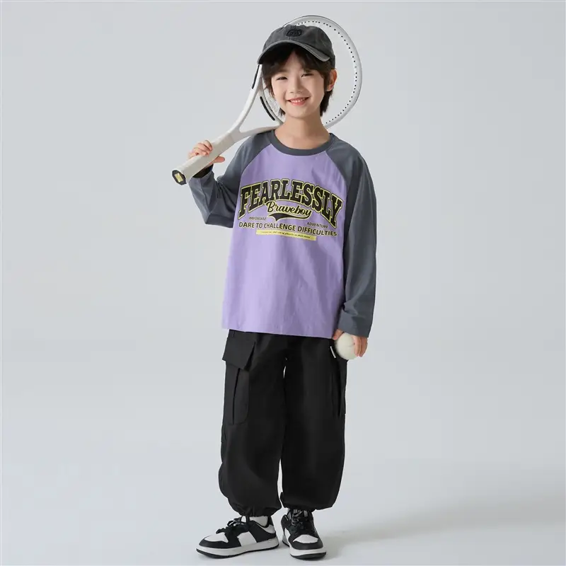 Haima Boys Letter Print Cotton Long Sleeve T-Shirt 2026 - Image 2