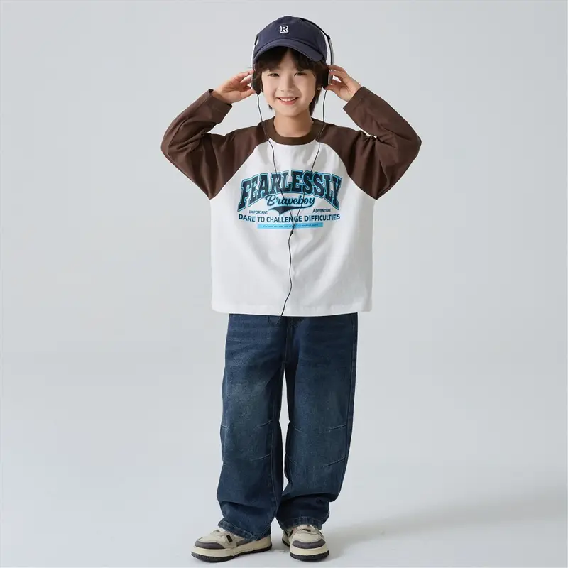 Haima Boys Letter Print Cotton Long Sleeve T-Shirt 2026 - Image 3