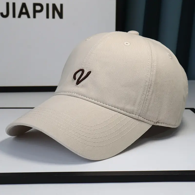 Women Beige Letter Embroidered Baseball Cap Spring Autumn