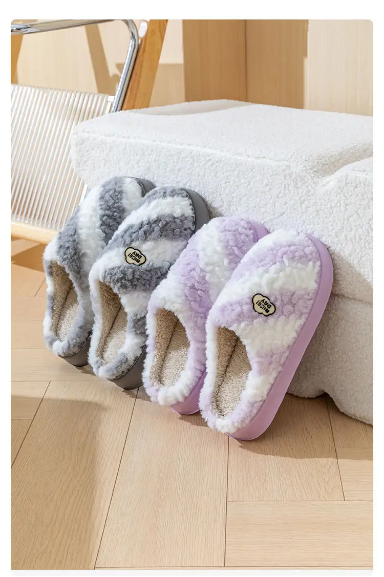 Two-Tone Plush Embroidered Slippers with a Soft Cushioning Feel, Suitable for Autumn and Winter, Warm and Thick-Soled, Lightweight, for Couples and Postpartum Care — feature 12