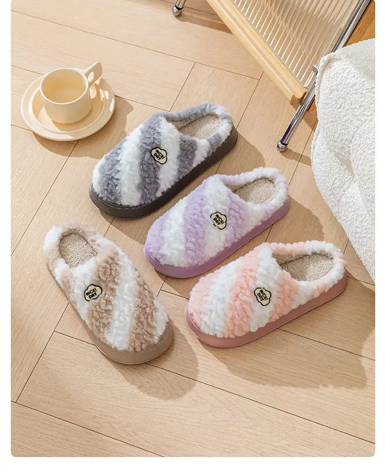 Two-Tone Plush Embroidered Slippers with a Soft Cushioning Feel, Suitable for Autumn and Winter, Warm and Thick-Soled, Lightweight, for Couples and Postpartum Care — feature 16