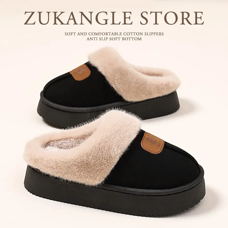 Thick-Soled Cotton Slippers for Women 2025 Winter New Style Fleece-Lined and Thickeneded Northeastern Large Cotton Shoes Fur Integrated Bread Fur Shoes - Image 7