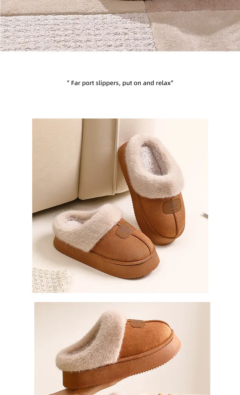 Thick-Soled Cotton Slippers for Women 2025 Winter New Style Fleece-Lined and Thickeneded Northeastern Large Cotton Shoes Fur Integrated Bread Fur Shoes — feature 9