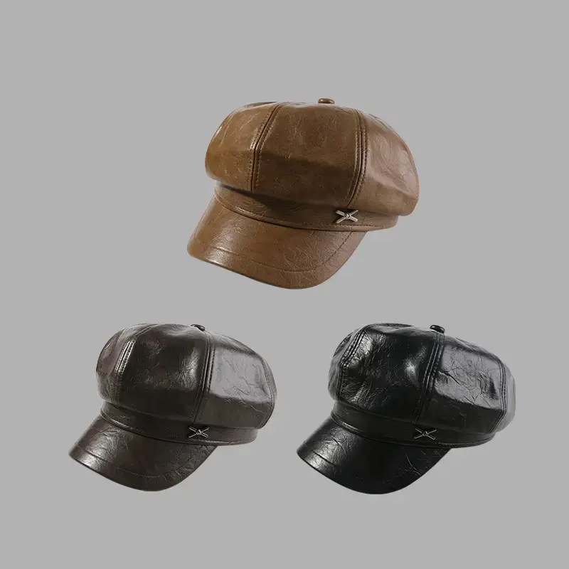 British Style Pu Leather Cap for Women Autumn Winter - Image 4