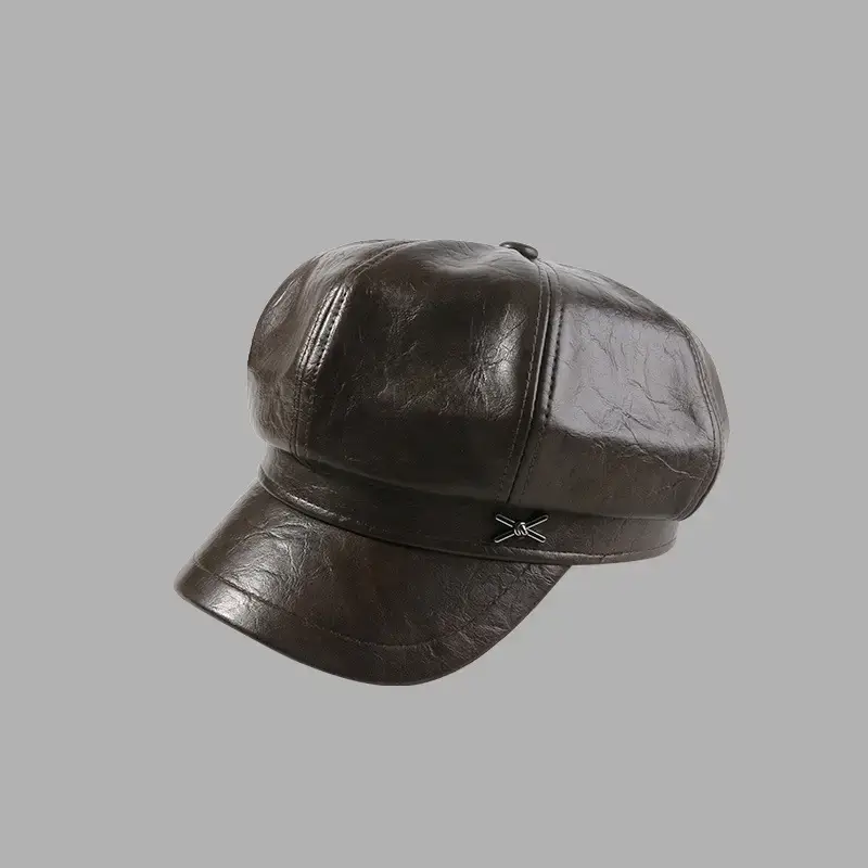 British Style Pu Leather Cap for Women Autumn Winter - Image 5