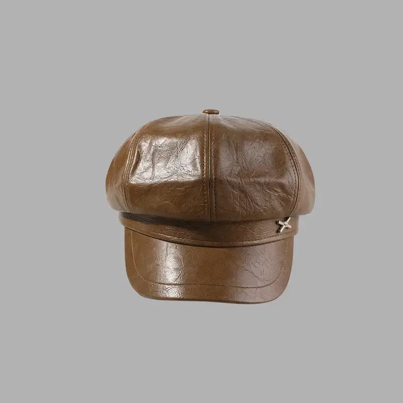 British Style Pu Leather Cap for Women Autumn Winter - Image 6