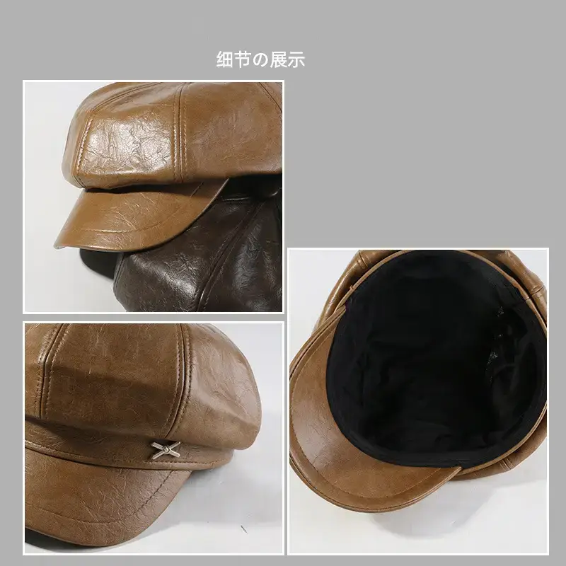 British Style Pu Leather Cap for Women Autumn Winter - Image 7