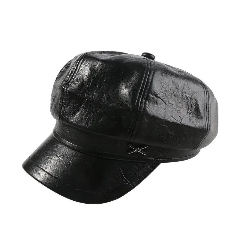 British Style Pu Leather Cap for Women Autumn Winter - Image 8