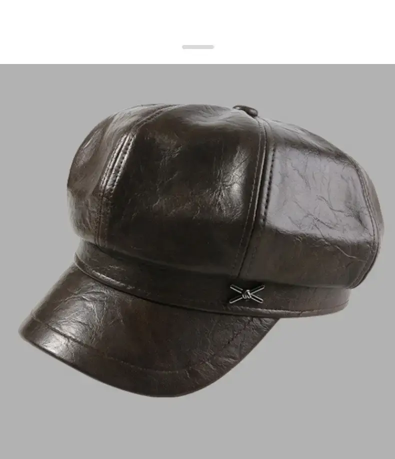 British Style Pu Leather Cap for Women Autumn Winter — feature 10