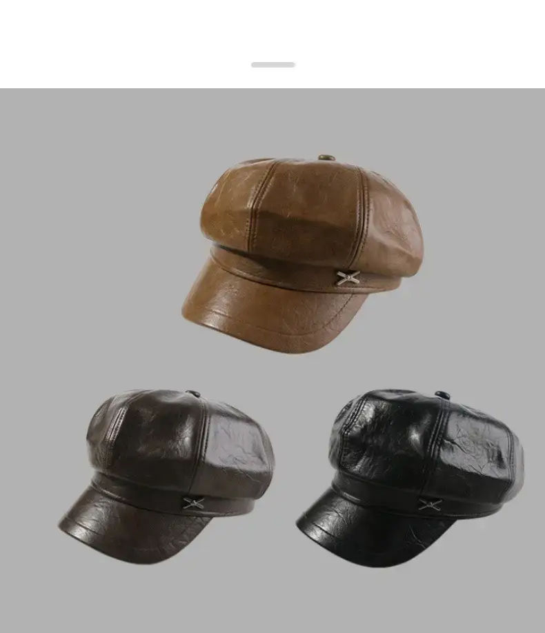 British Style Pu Leather Cap for Women Autumn Winter — feature 4
