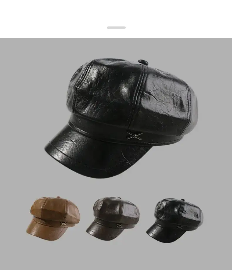 British Style Pu Leather Cap for Women Autumn Winter — feature 5