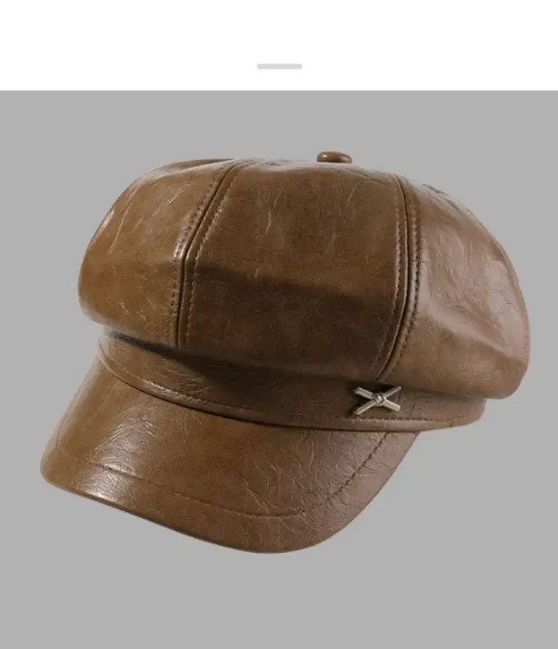 British Style Pu Leather Cap for Women Autumn Winter — feature 7
