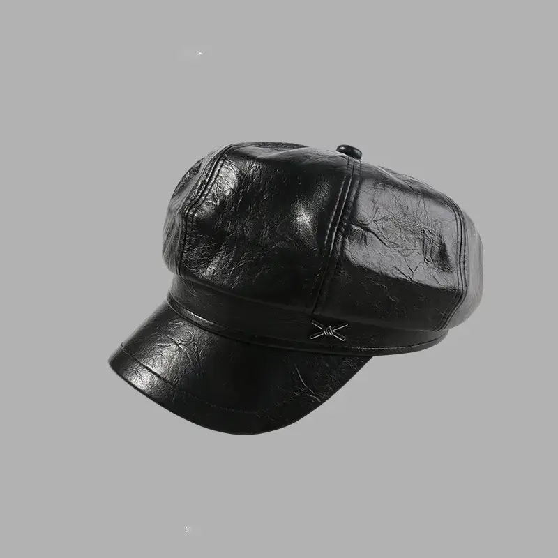 British Style Pu Leather Cap for Women Autumn Winter - Image 3