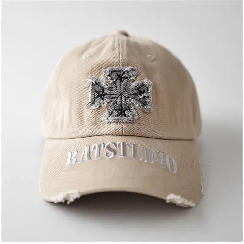 Black American Style Baseball Cap with Embroidered Cross Flower & "MASTUDIO" Text - Image 7